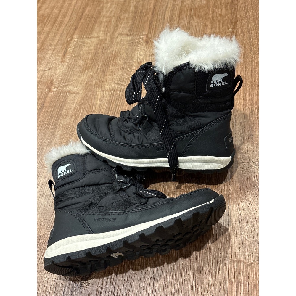 Sorel black Whitney faux fur trim winter boots toddler girls 11